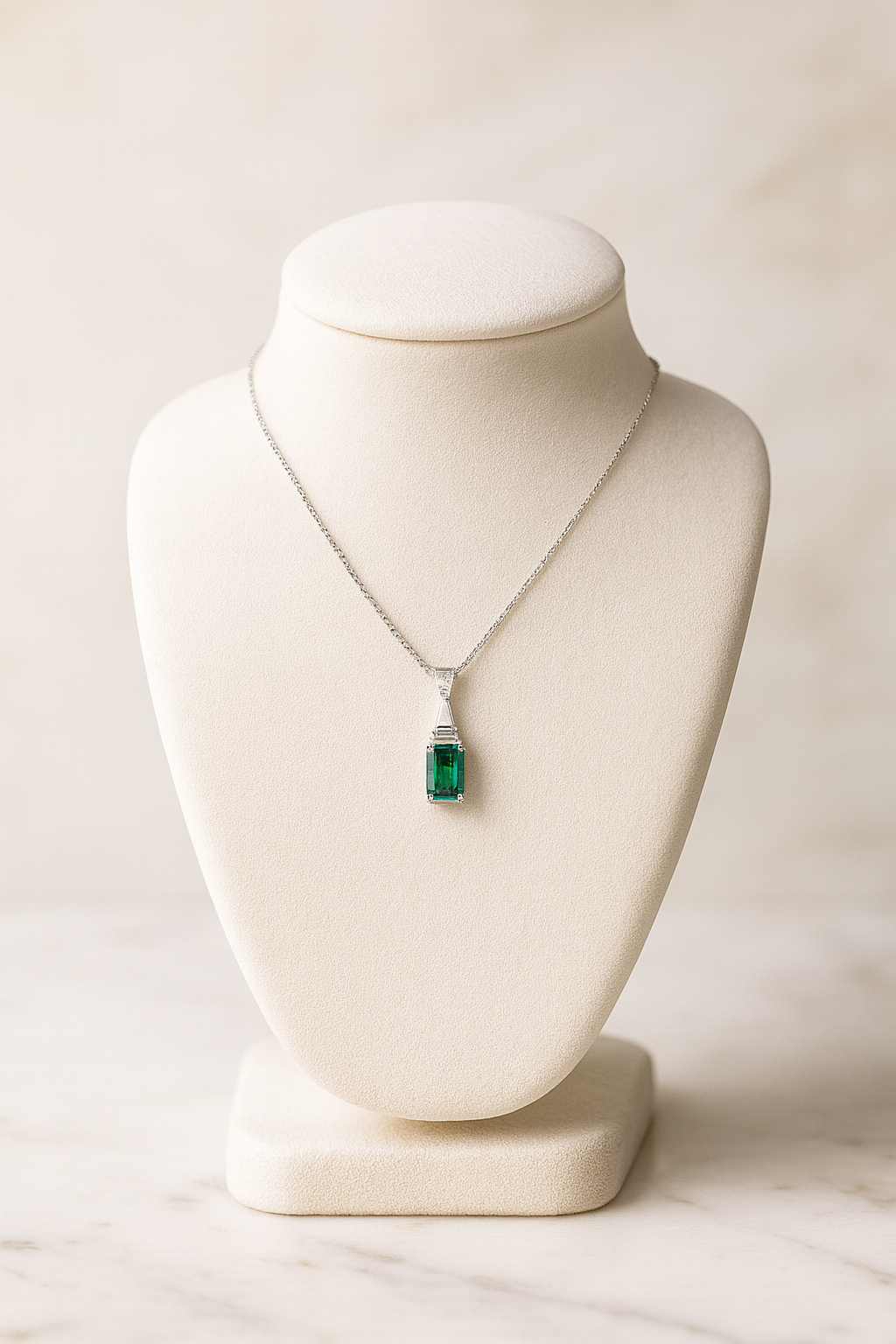 Emerald Pendant in White Gold
