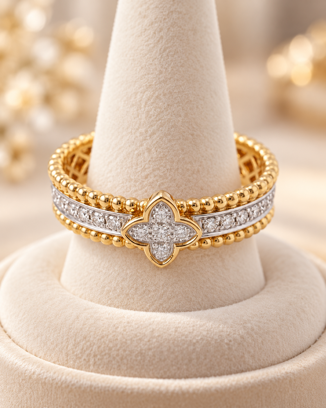 18ct Two-Tone Gold 0.31ct Diamond Clover Dress Ring