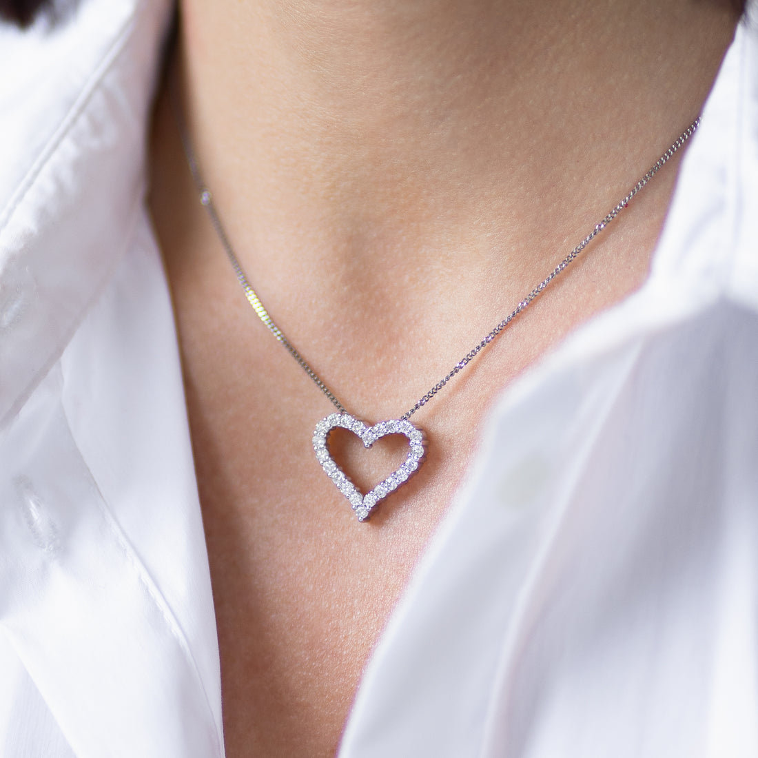 Heart Shape Diamond Pendant in White Gold