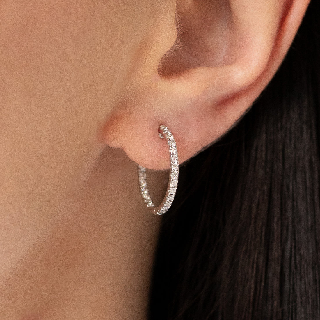 Diamond Hoop Earrings in White Gold