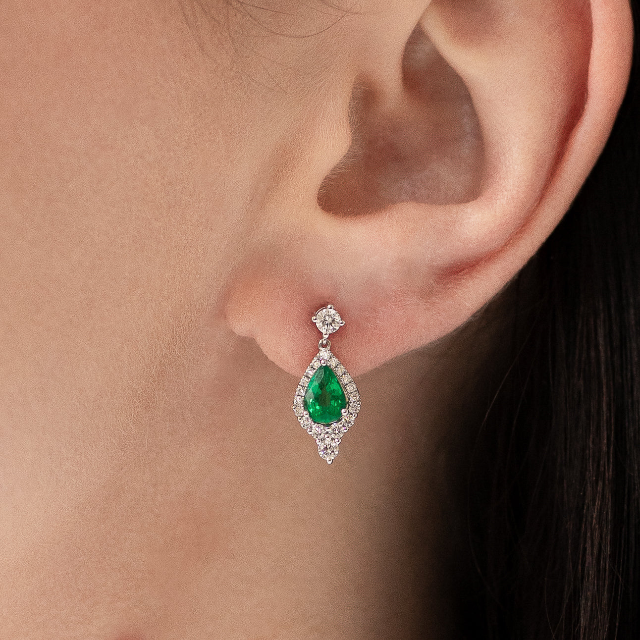 Pear Shape Emerald Earrings in White Gold