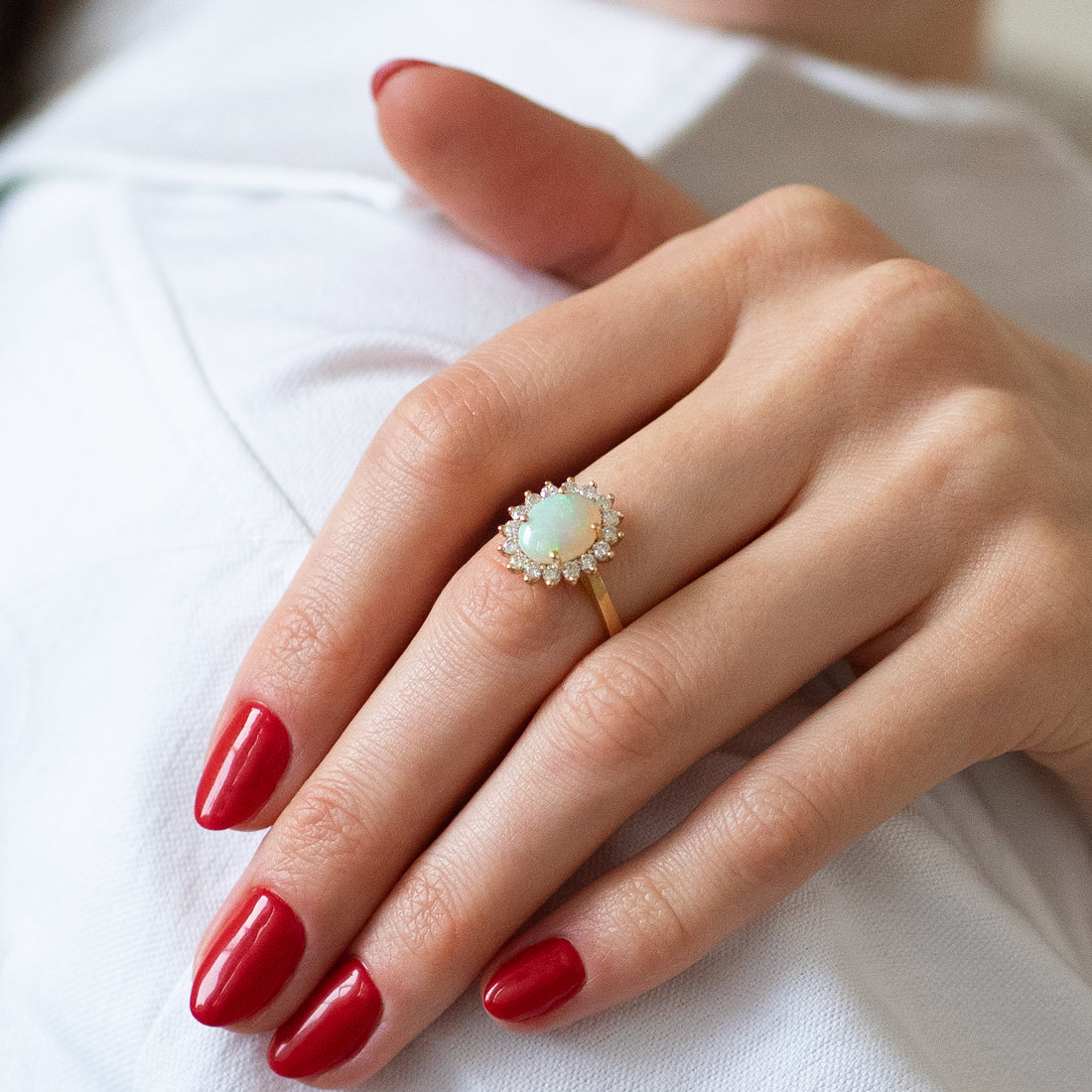 2.50ct Oval Opal Ring with Diamond Halo