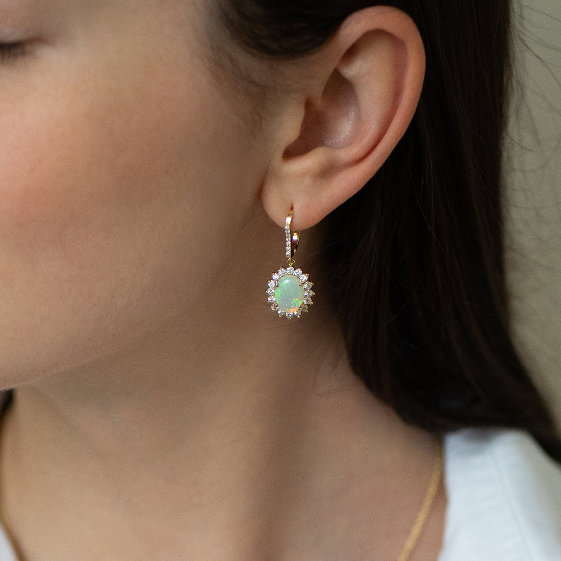Opal Earrings with Diamonds