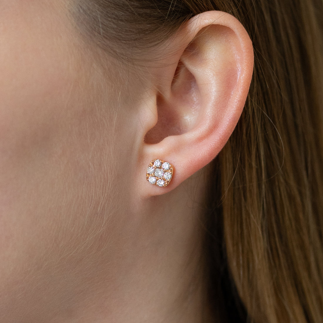 Diamond Cluster Stud Earrings in Rose Gold