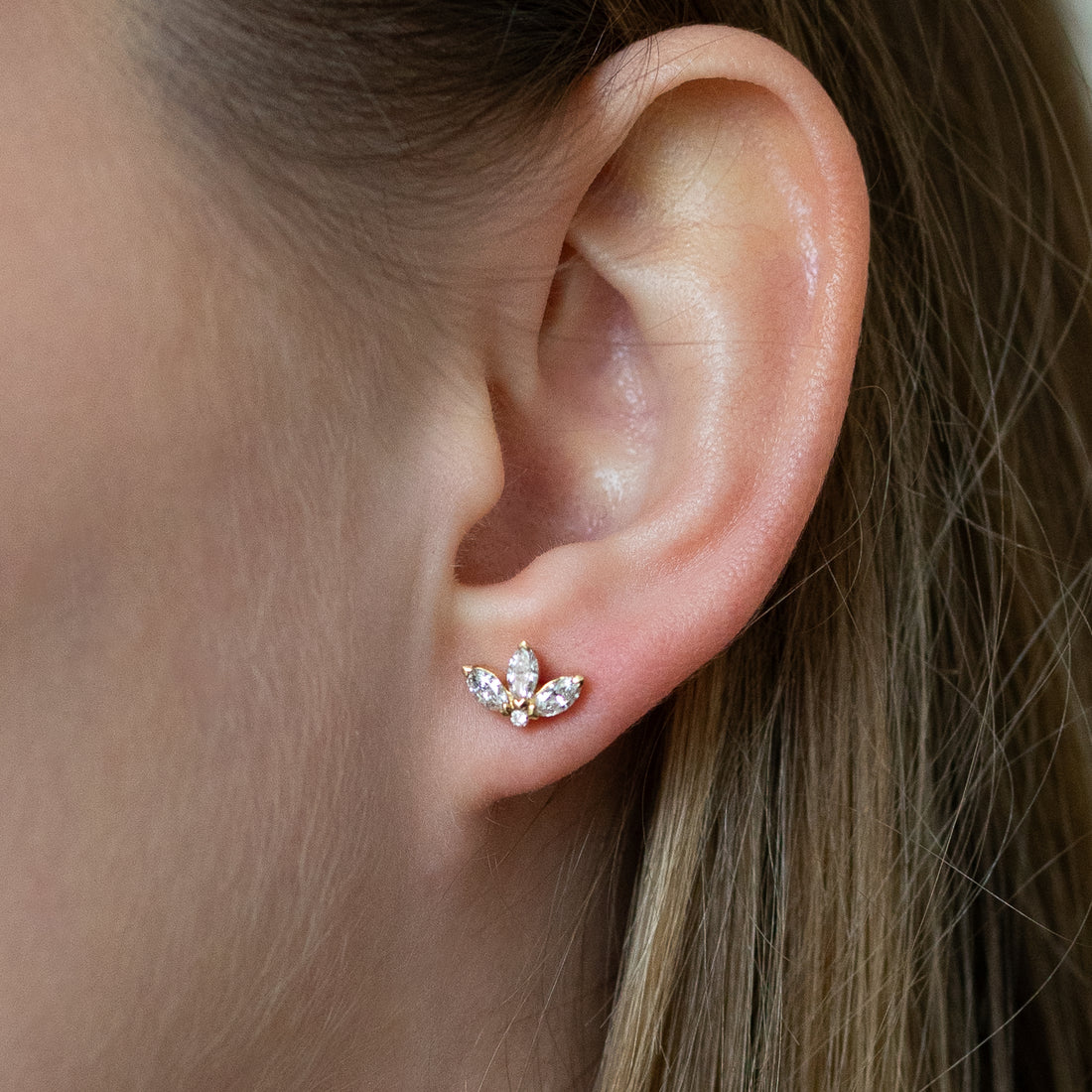 Diamond Stud Earrings with Marquis Cut Diamonds