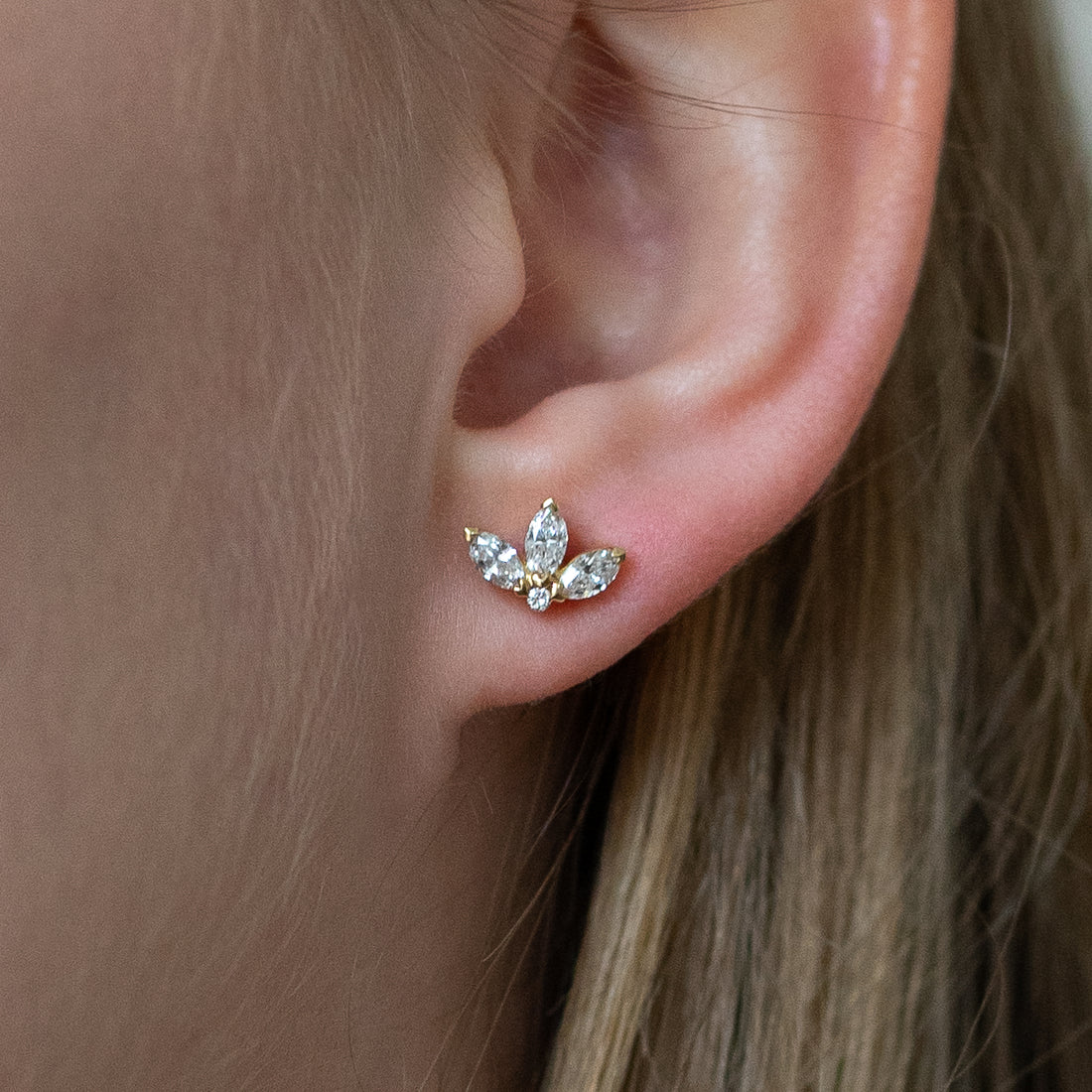 Diamond Stud Earrings with Marquis Cut Diamonds