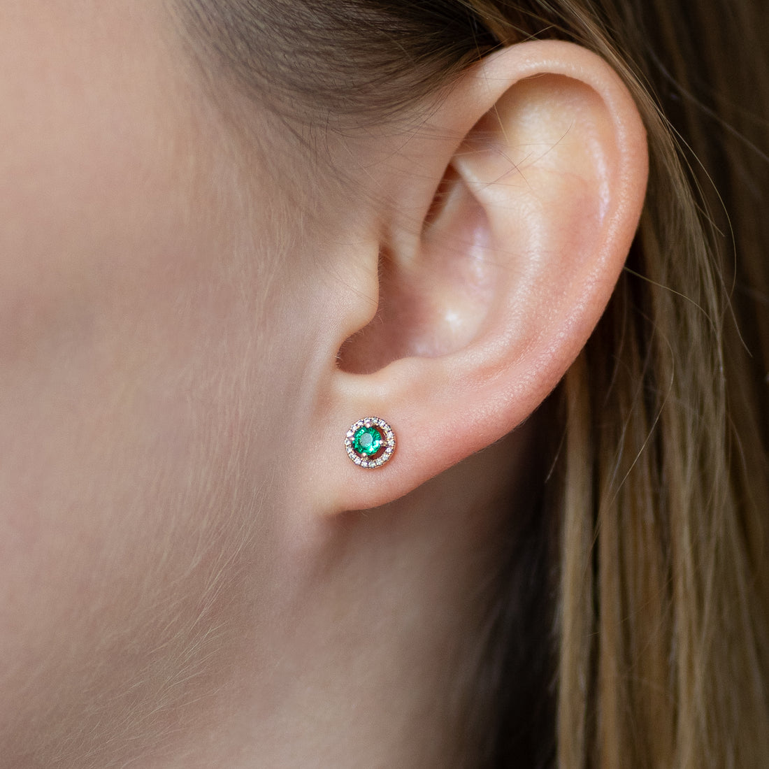 Round Cut Emerald Stud Earrings