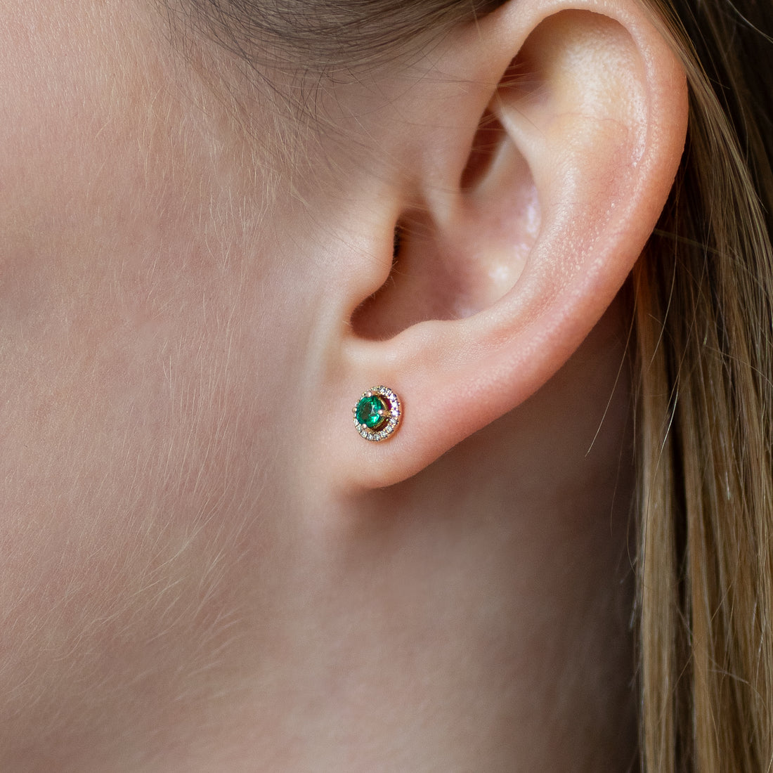 Round Cut Emerald Stud Earrings