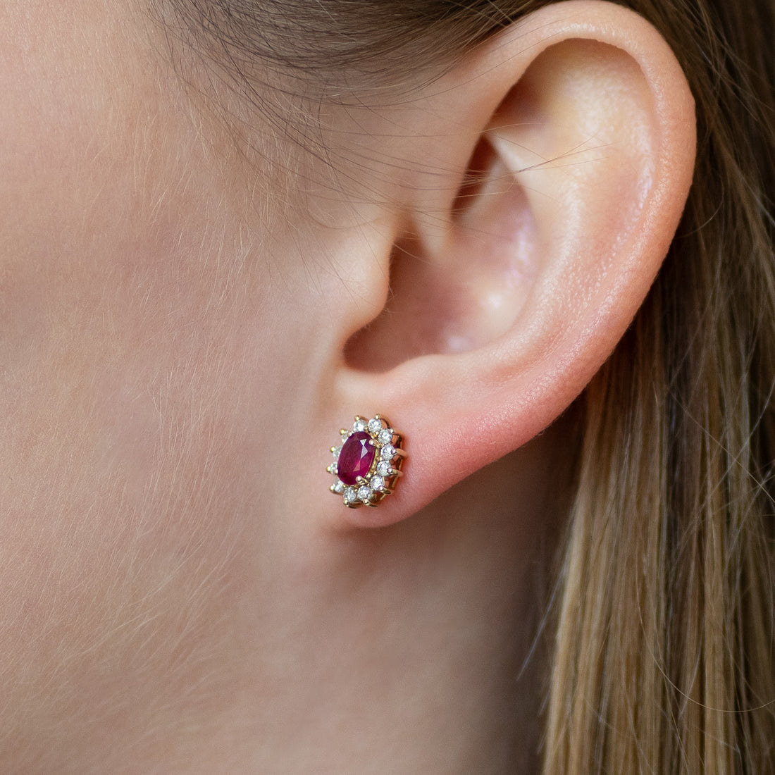 Oval Cut Ruby Stud Earrings