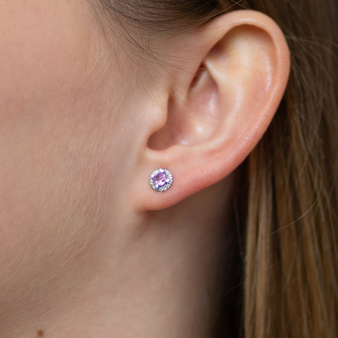 Lilac Sapphire Stud Earrings with