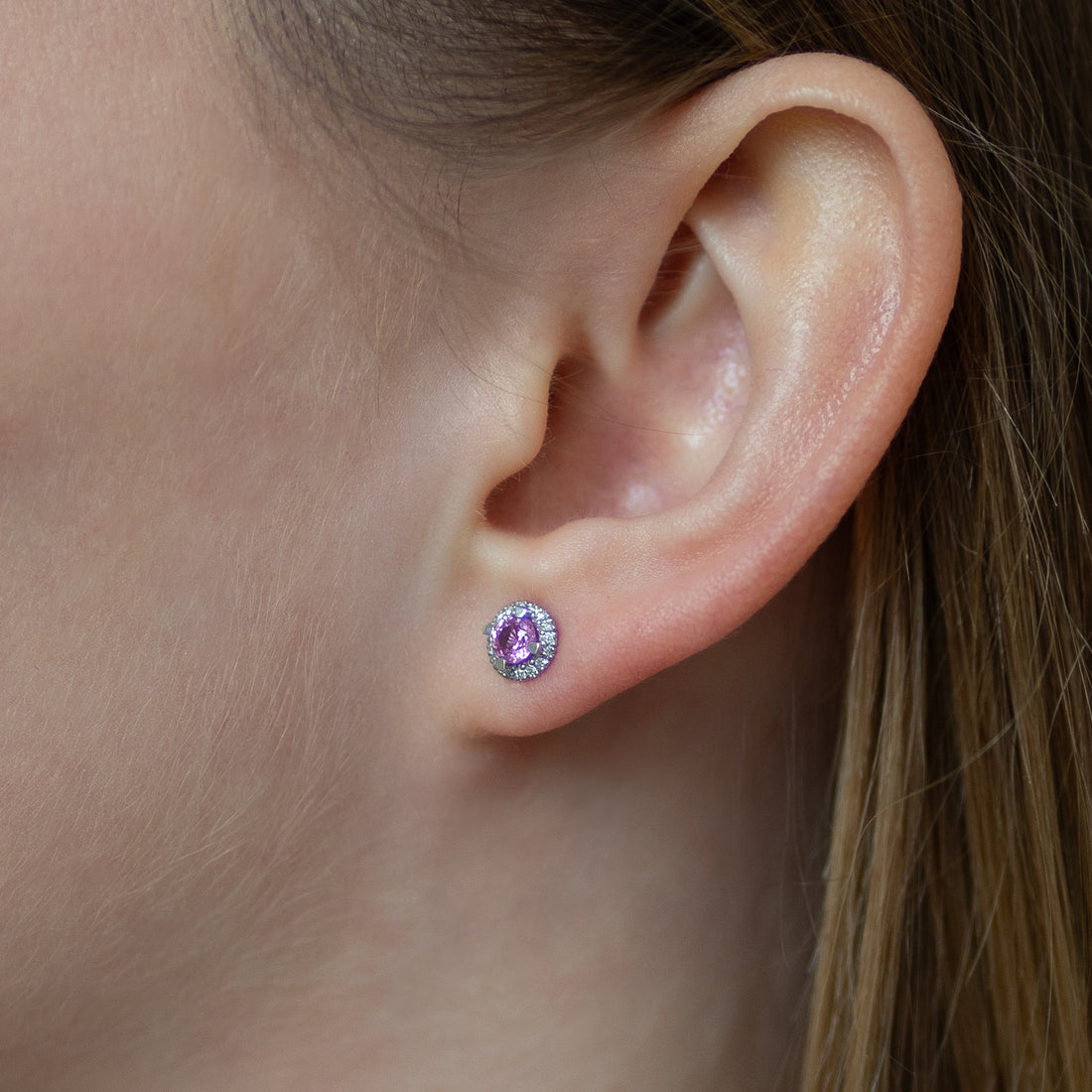 Lilac Sapphire Stud Earrings with