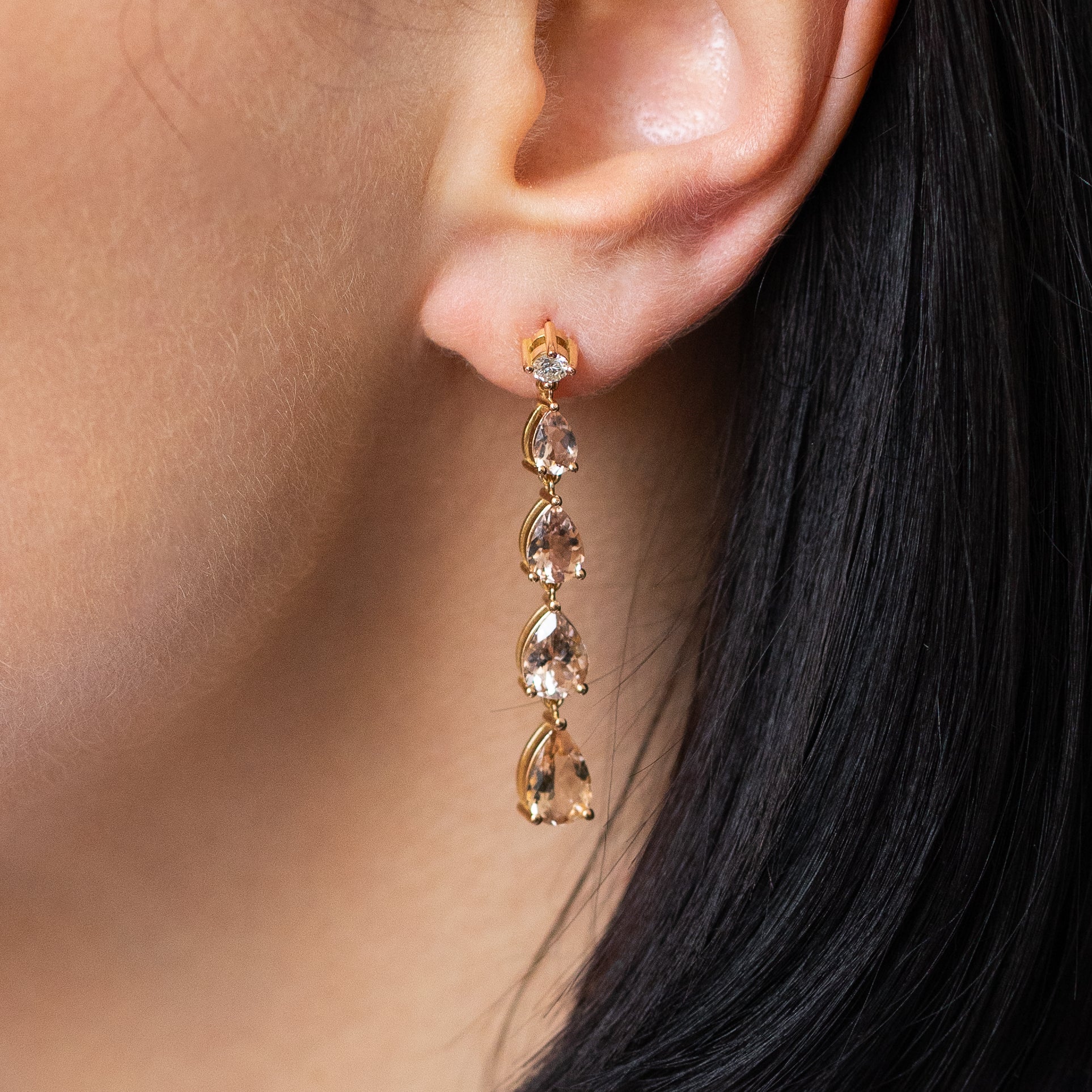 Morganite Drop Earrings in Rode Gold