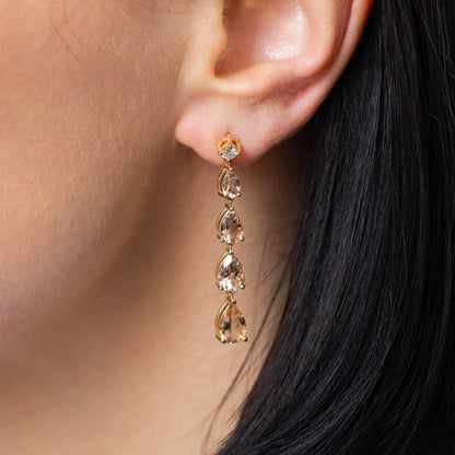 Morganite Drop Earrings in Rode Gold