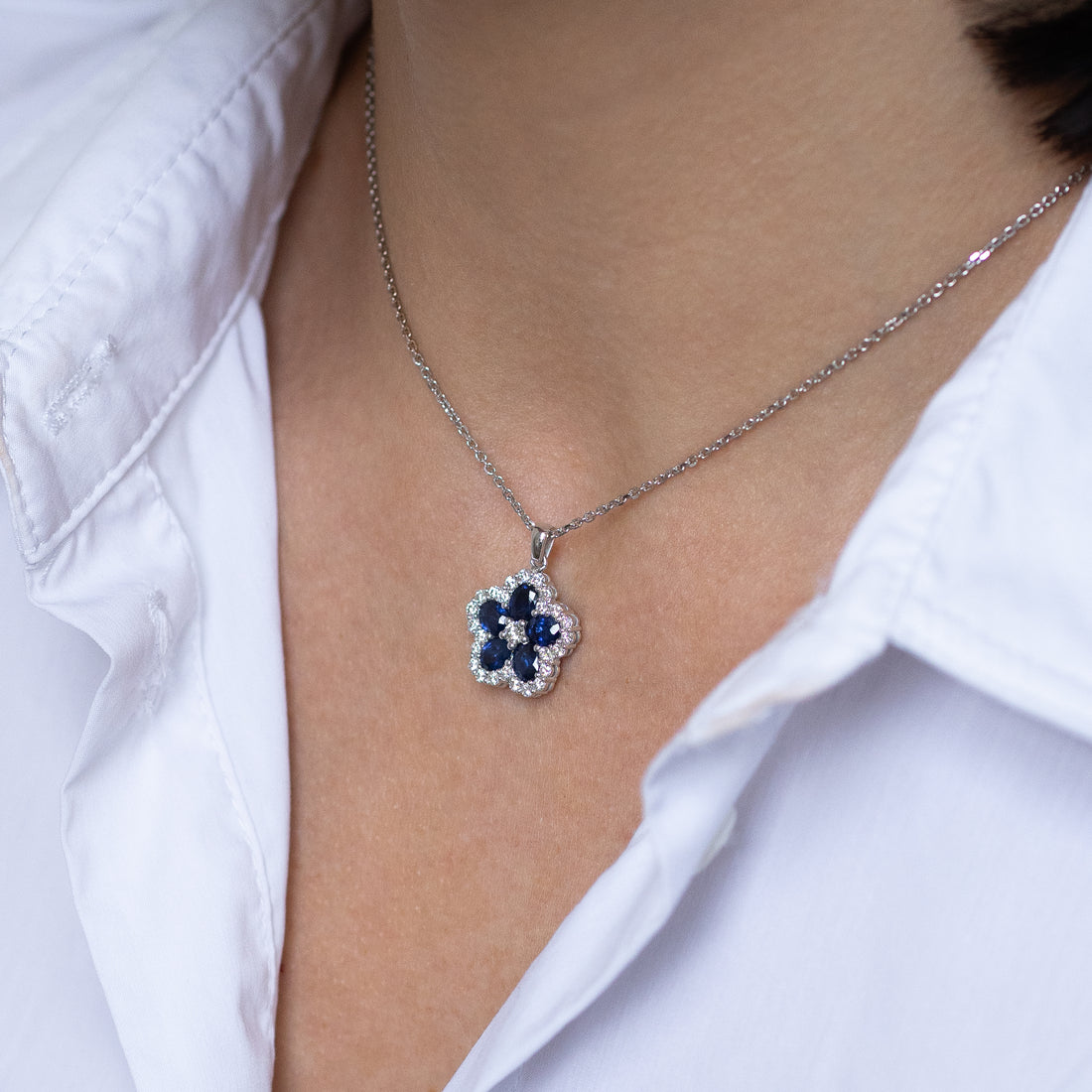 Flower Cluster Pendant with Sapphires and Diamonds