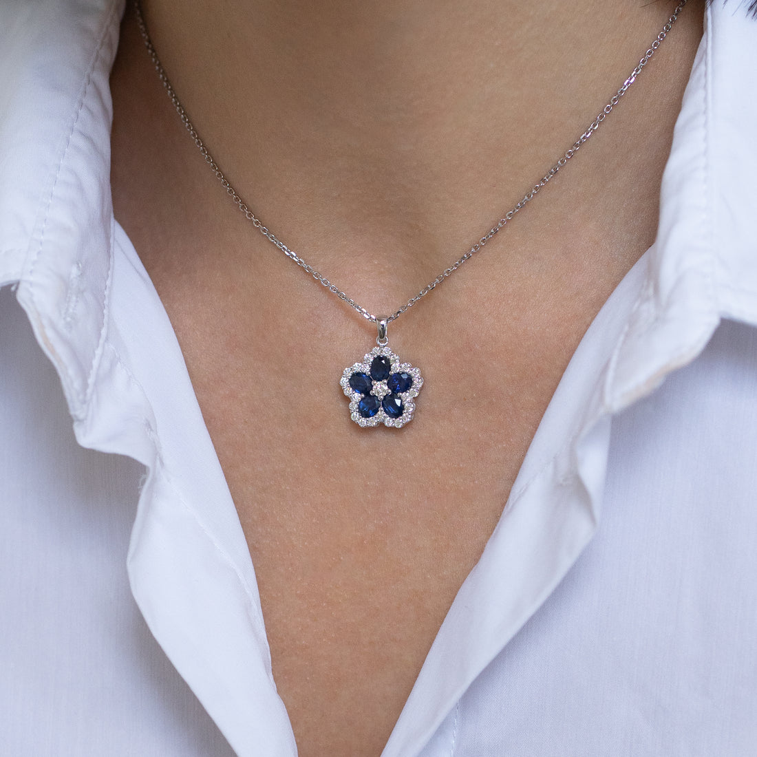 Flower Cluster Pendant with Sapphires and Diamonds