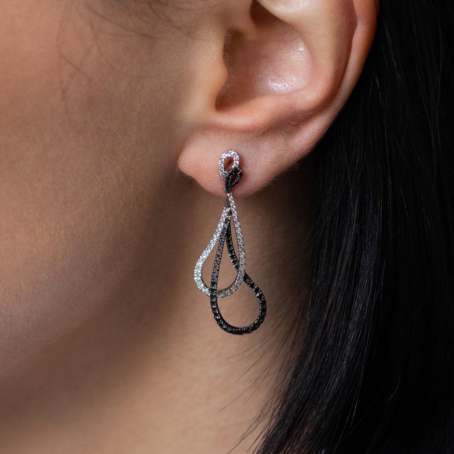 Black and White Diamond Drop Earrings