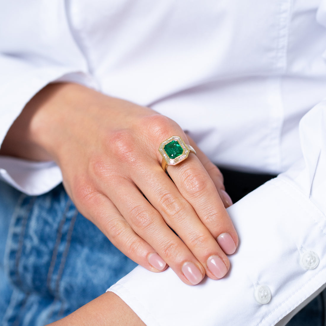 Octagon Cut Zambian Emerald Ring