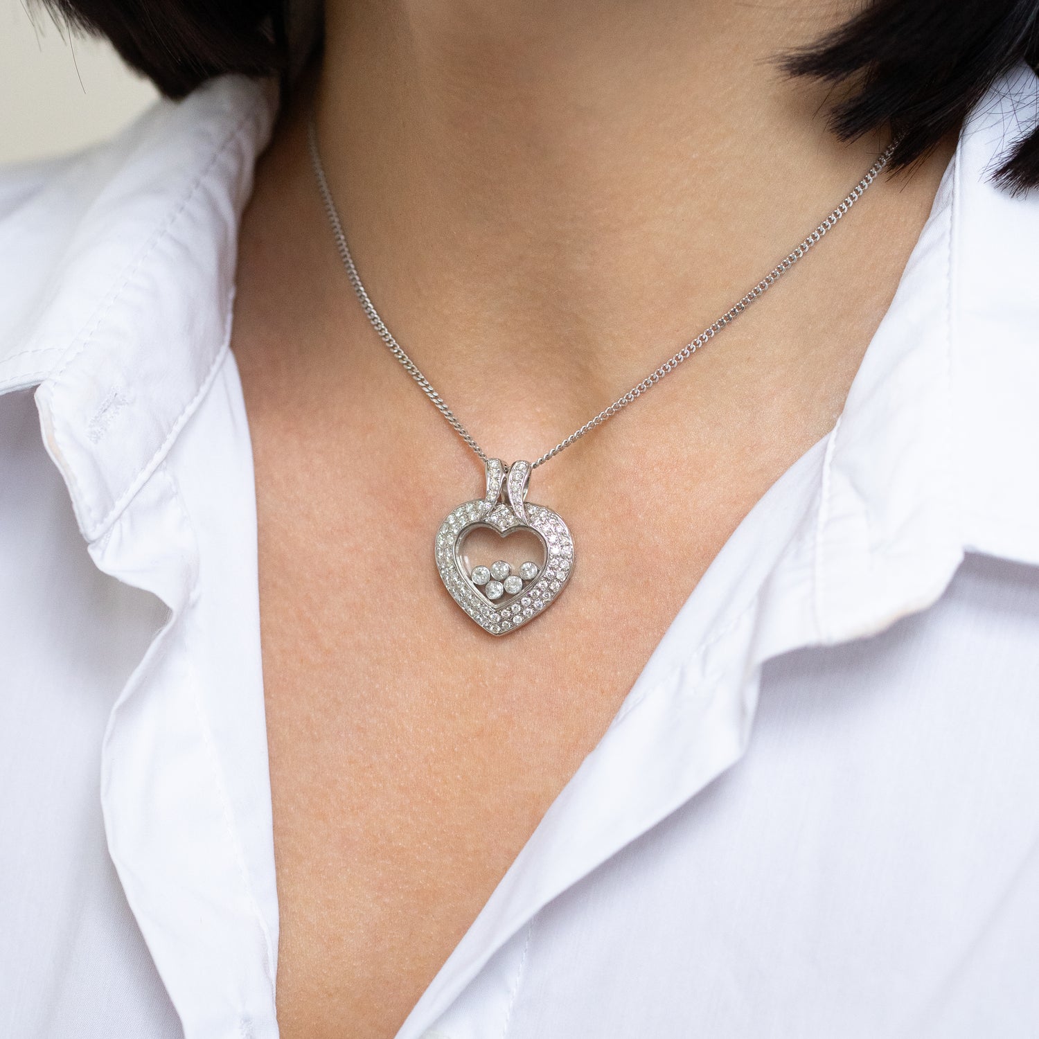 Diamond Heart Pendant in White Gold