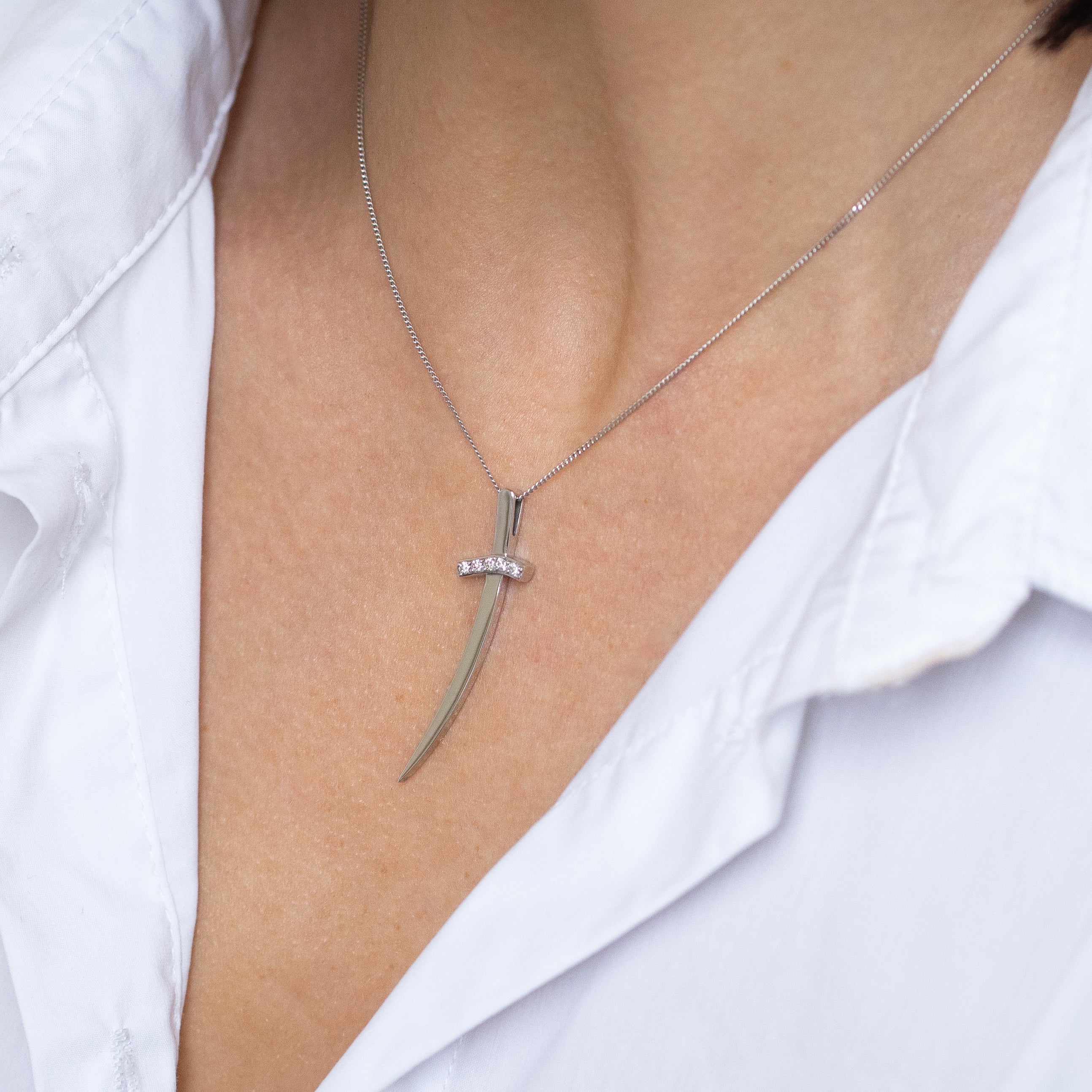 White Gold Sabre Pendant with Diamonds