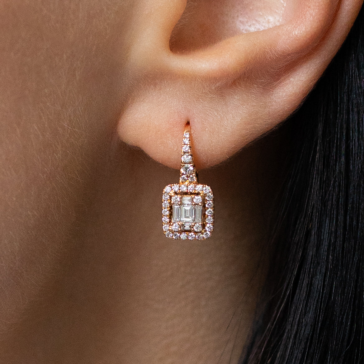 Diamond Cluster Earrings in Rose Gold