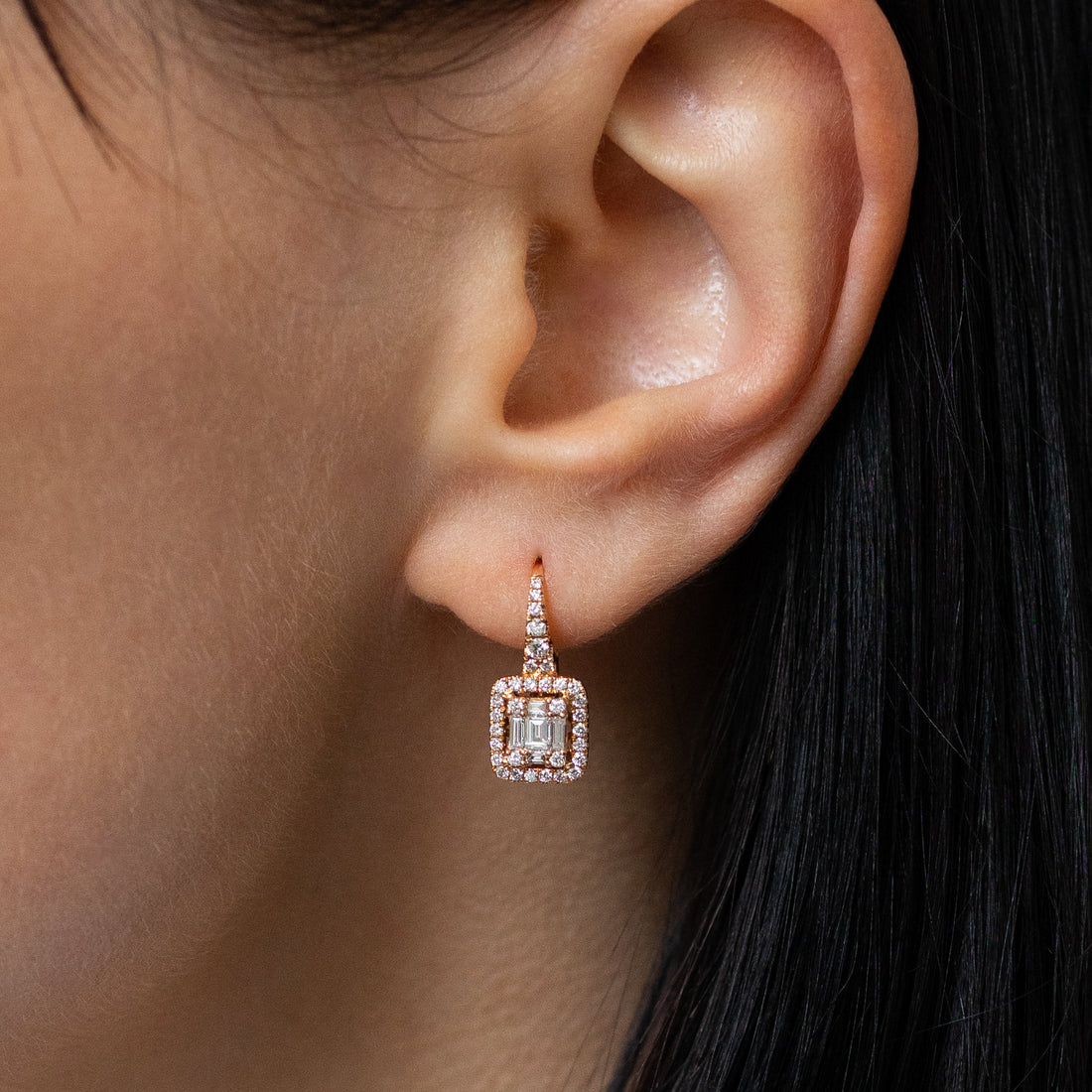 Diamond Cluster Earrings in Rose Gold