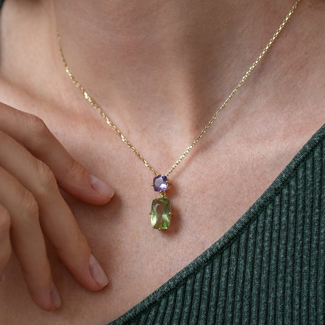 Peridot &amp; Amethyst Pendant on Chain