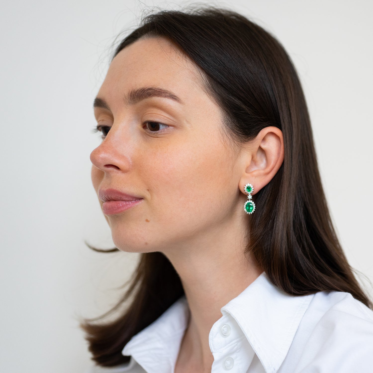 Emerald Earrings in White Gold