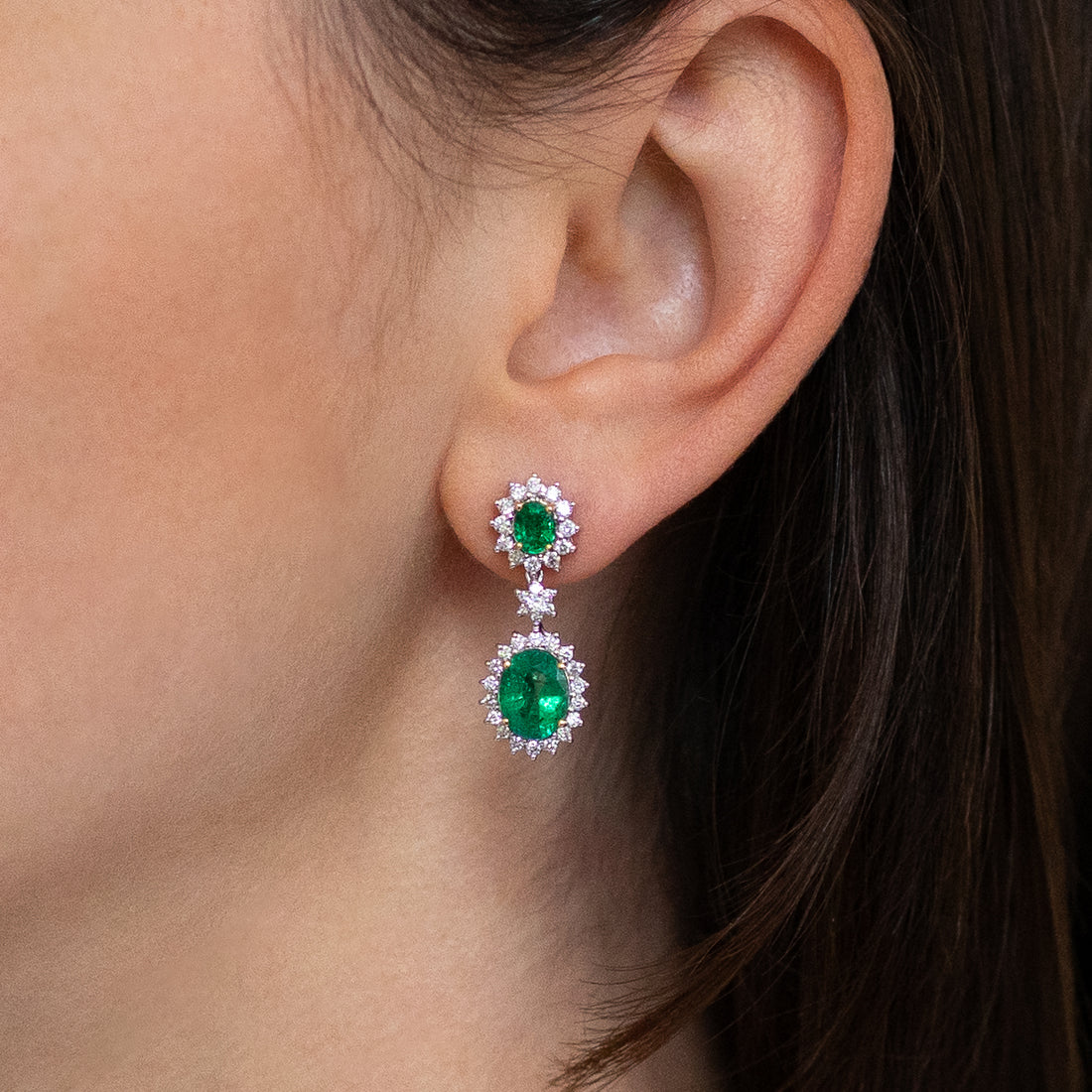 Emerald Earrings in White Gold