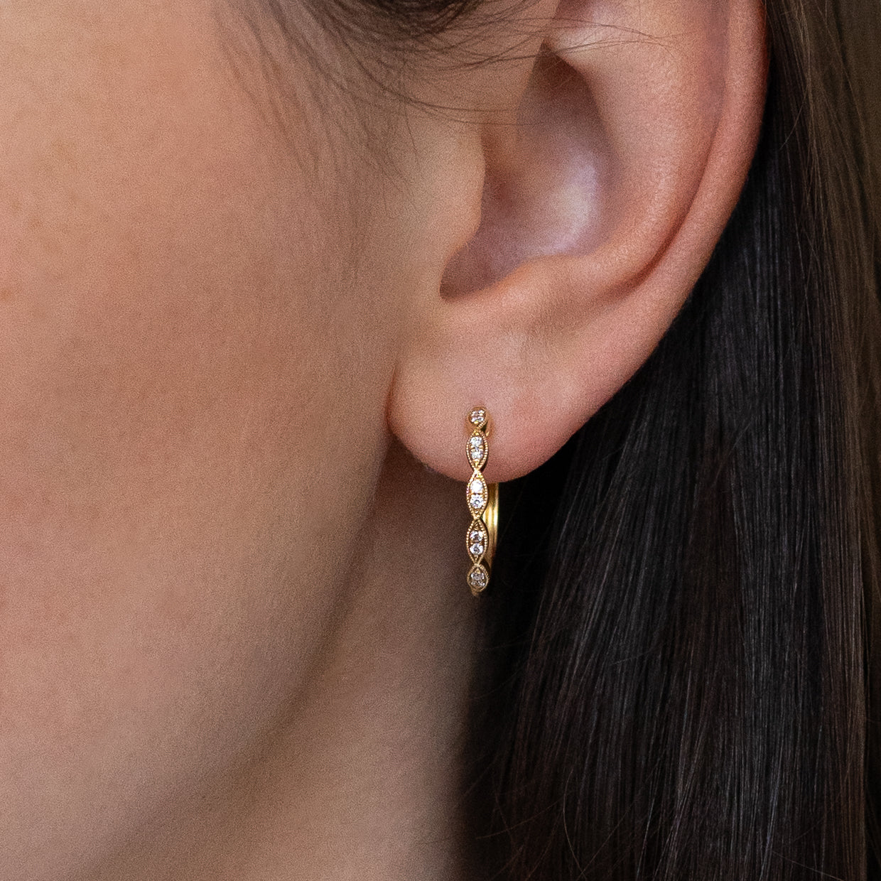 Yellow Gold Hoop Earrings with Diamonds