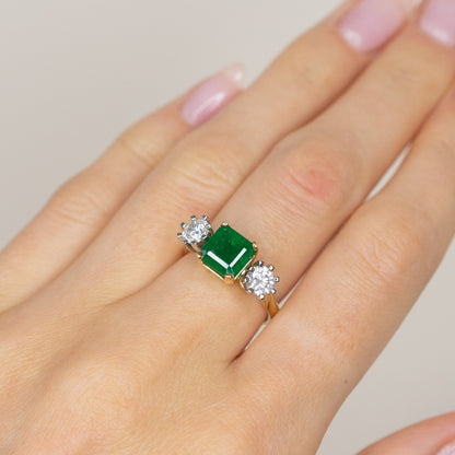 2.49ct Emerald Trilogy Ring with Diamonds in Yellow Gold