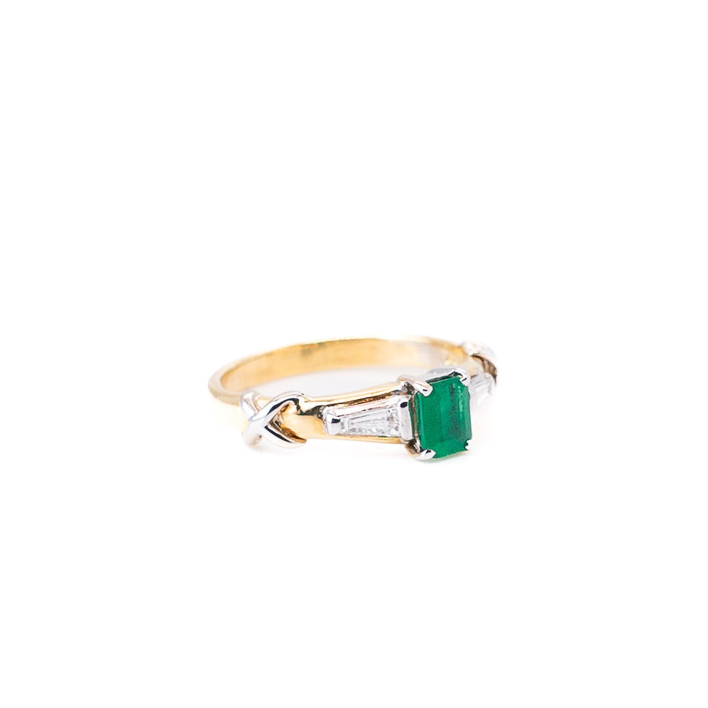 0.65ct Emerald and Diamond Trilogy Ring in Yellow Gold