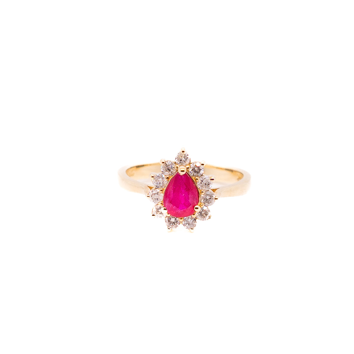 0.80ct Pear Shape Pink Ruby Ring with Diamond Halo