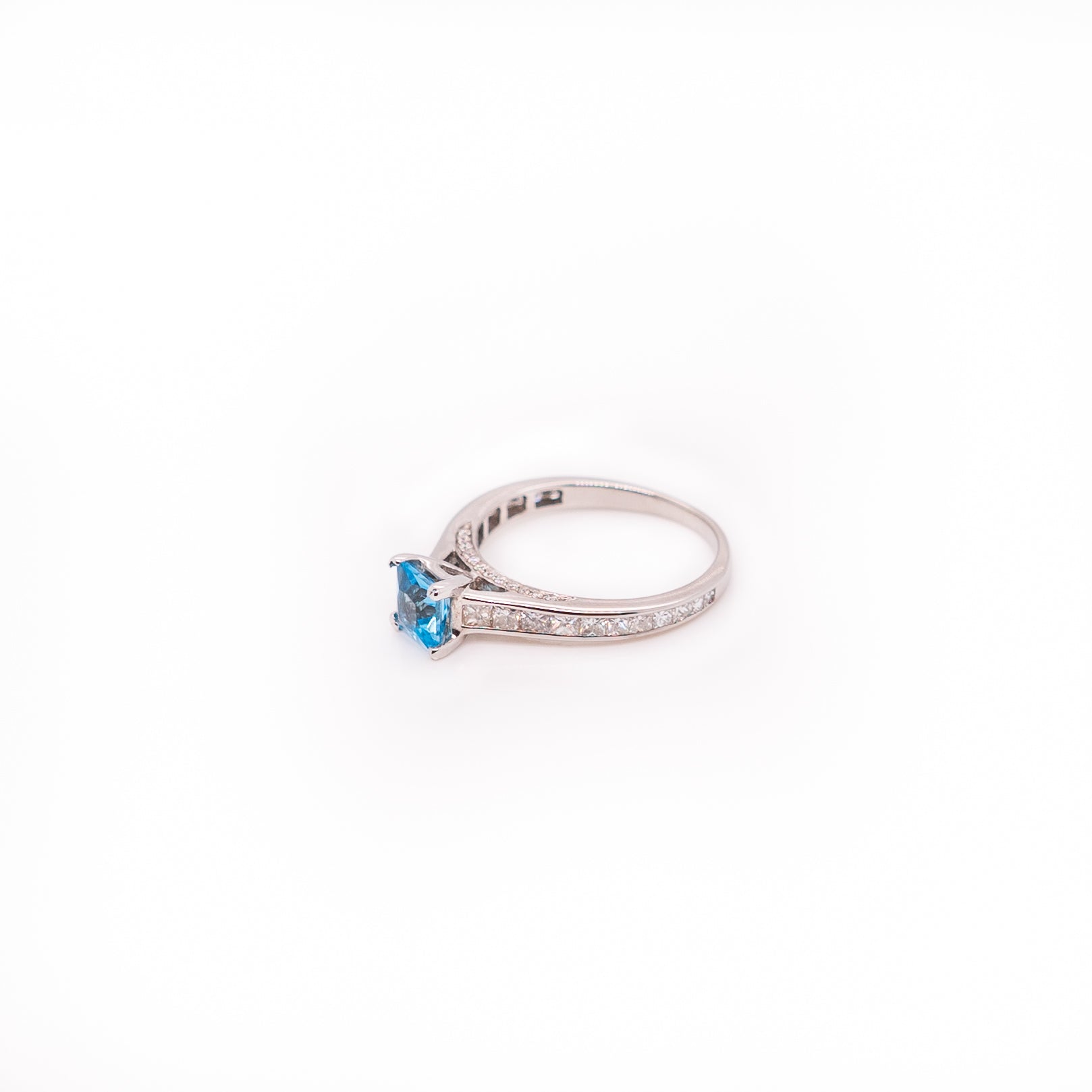 Blue Topaz Ring with Diamonds