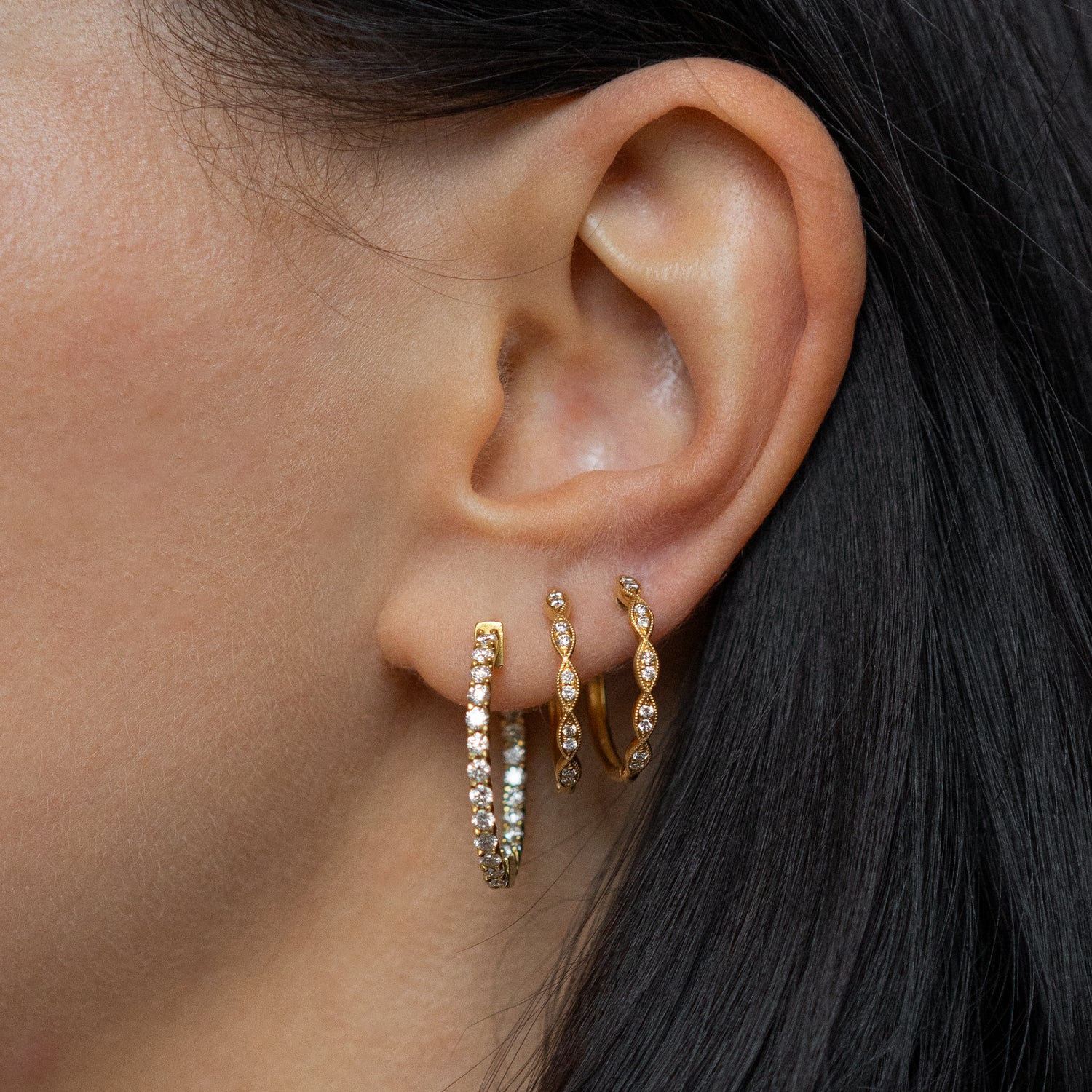 Yellow Gold Hoop Earrings with Diamonds