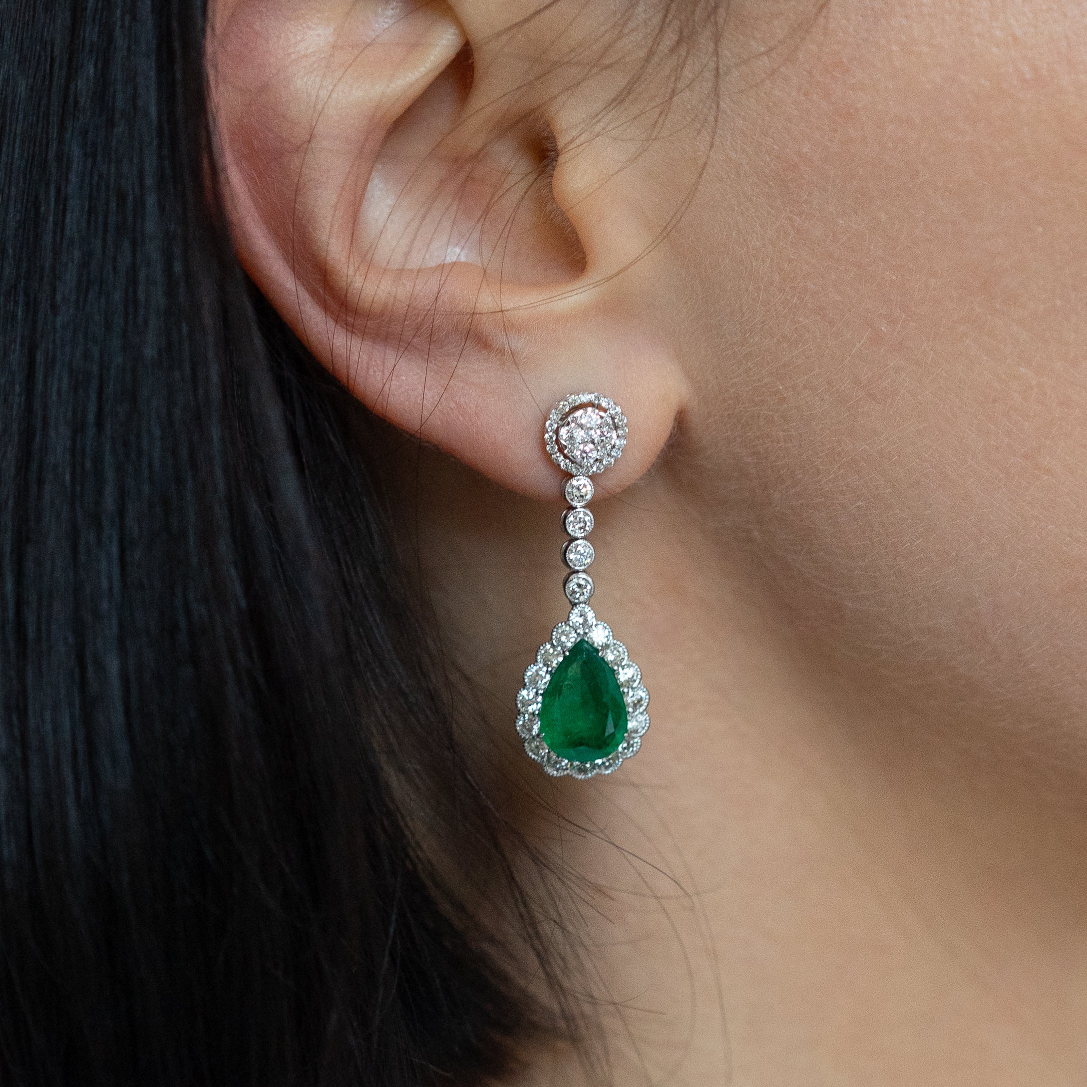 Emerald Earrings with Diamonds
