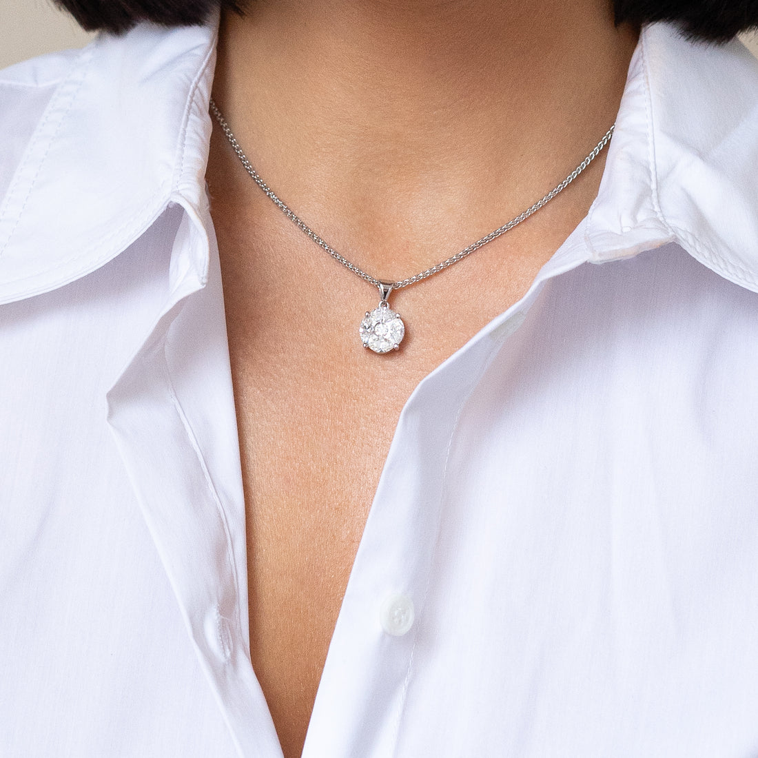 Diamond Cluster Pendant in White Gold