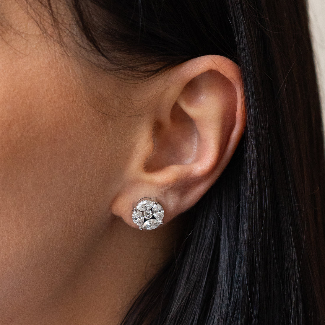 Diamond Cluster Earrings in White Gold