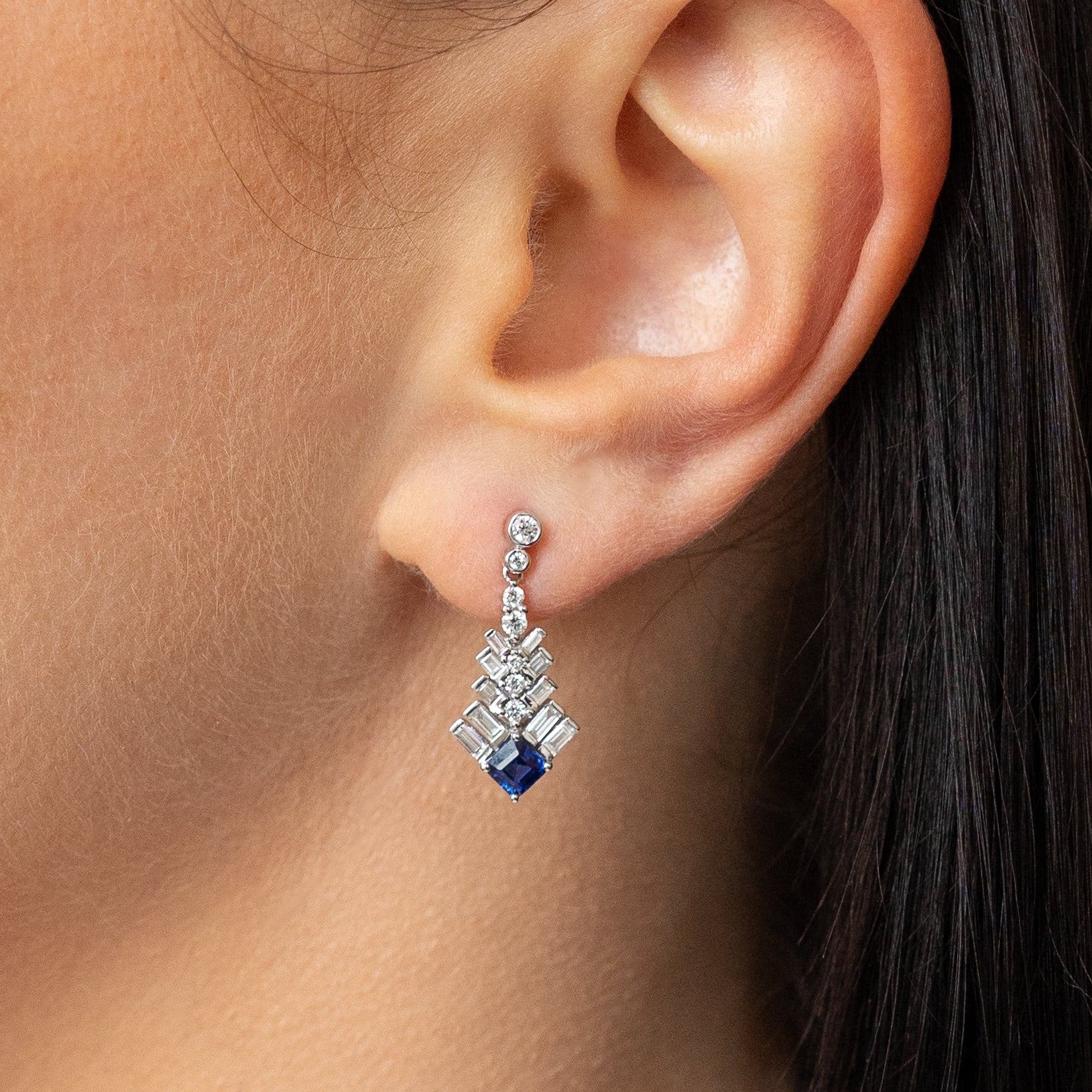 Sapphire and Diamond Earrings in White Gold