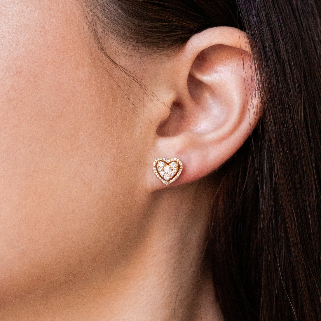 Gold Heart Earrings with Diamonds