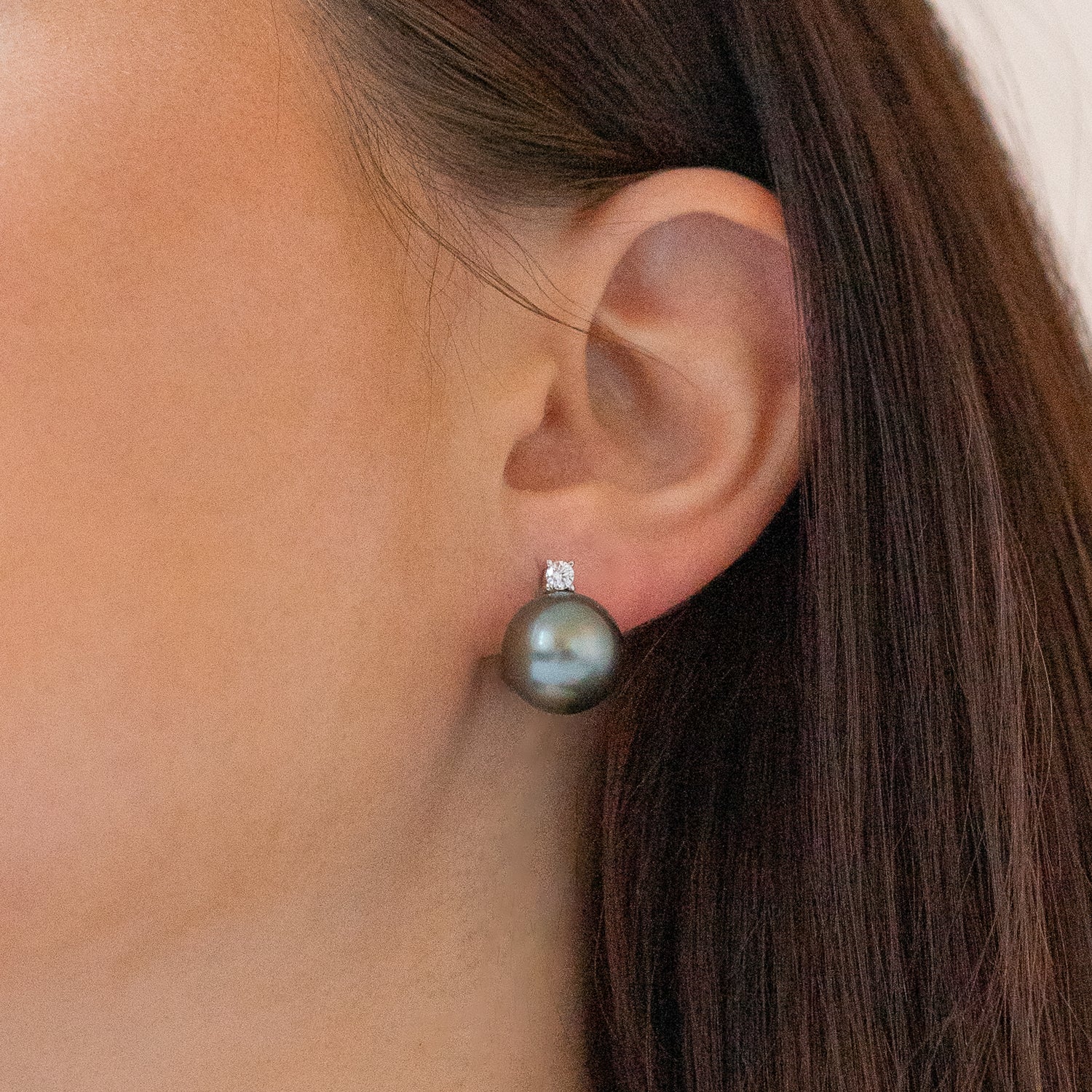 Tahitian Grey Pearl Earrings with Diamonds