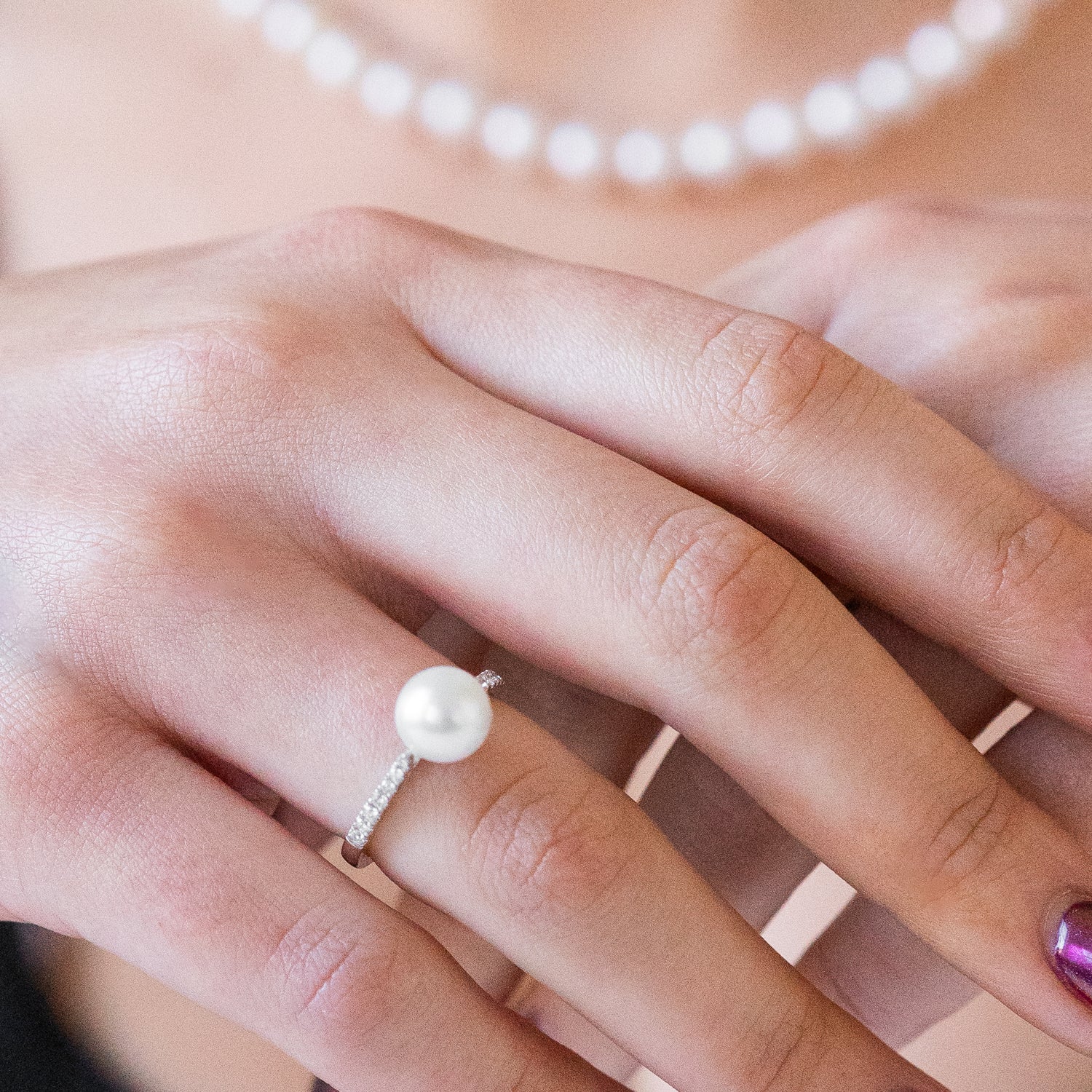 White Pearl Ring in White Gold