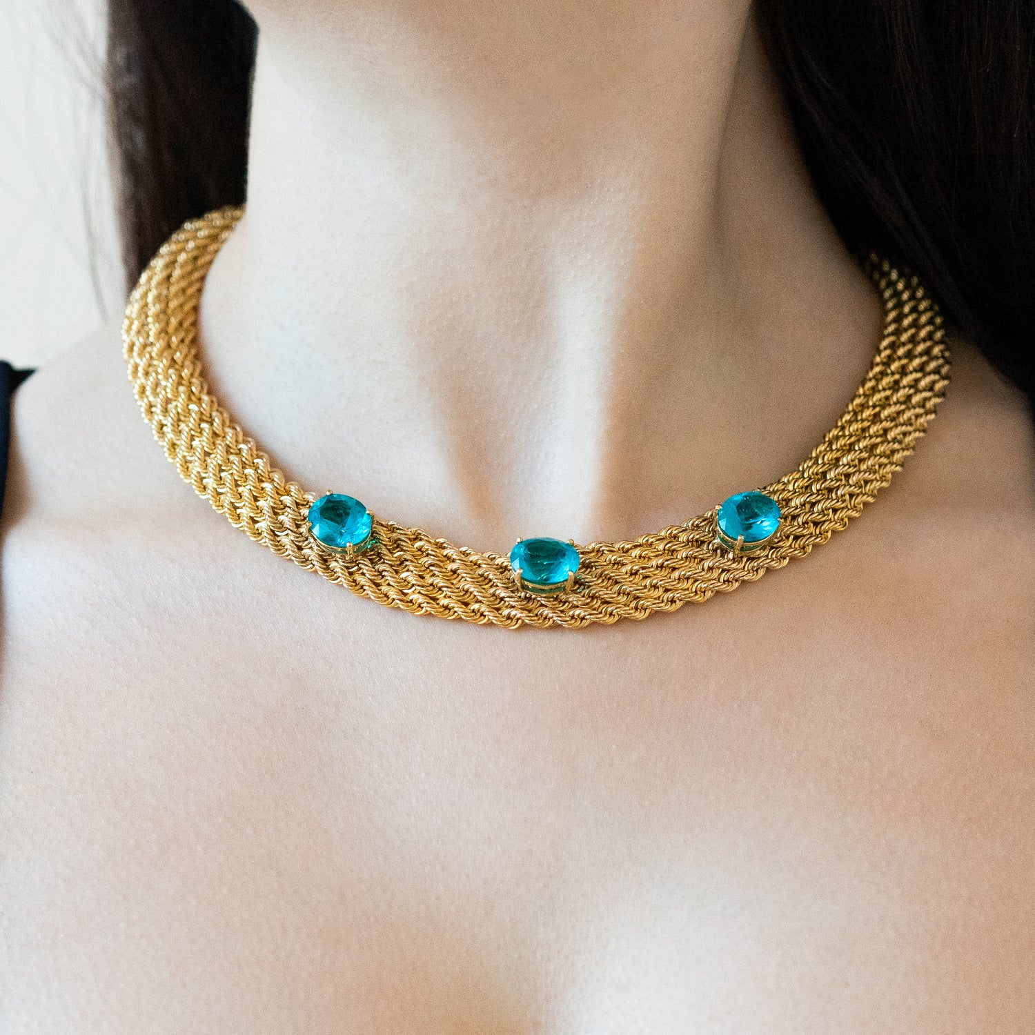 Yellow Gold Necklace with Blue Stones