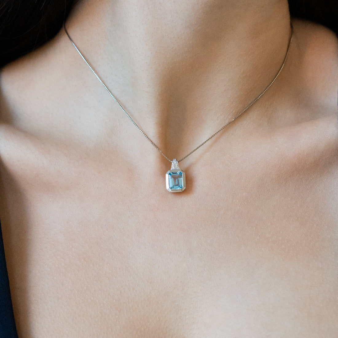 Blue Aquamarine Pendant on Chain