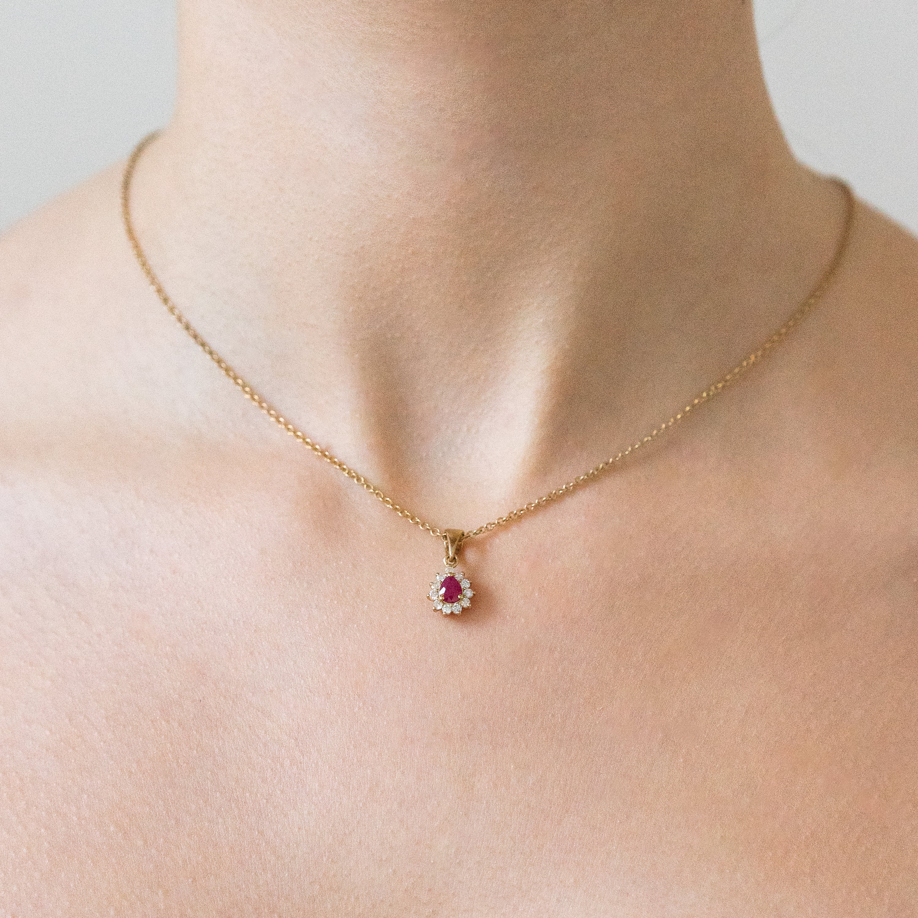 Ruby Pendant with Diamonds in Yellow Gold