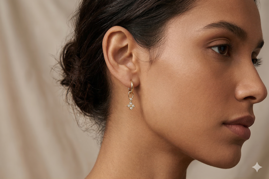 Petite Diamond Clover Hoop&amp;Charm Earrings