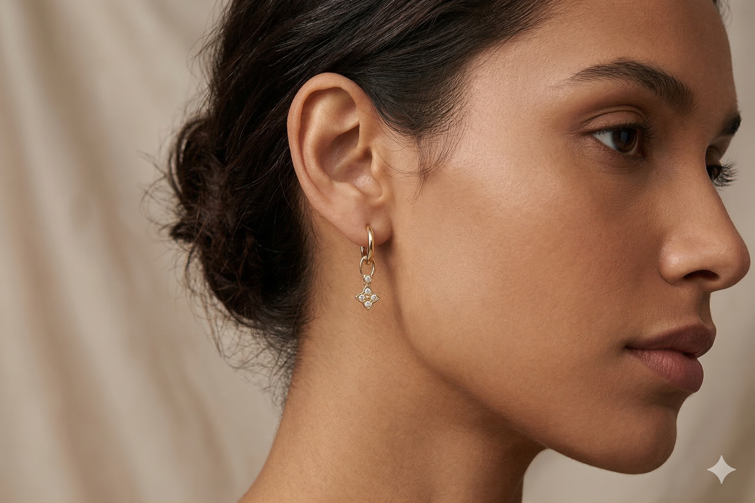 Petite Diamond Clover Hoop&amp;Charm Earrings