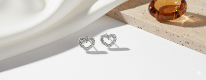 18ct White Gold Diamond Heart Stud Earrings