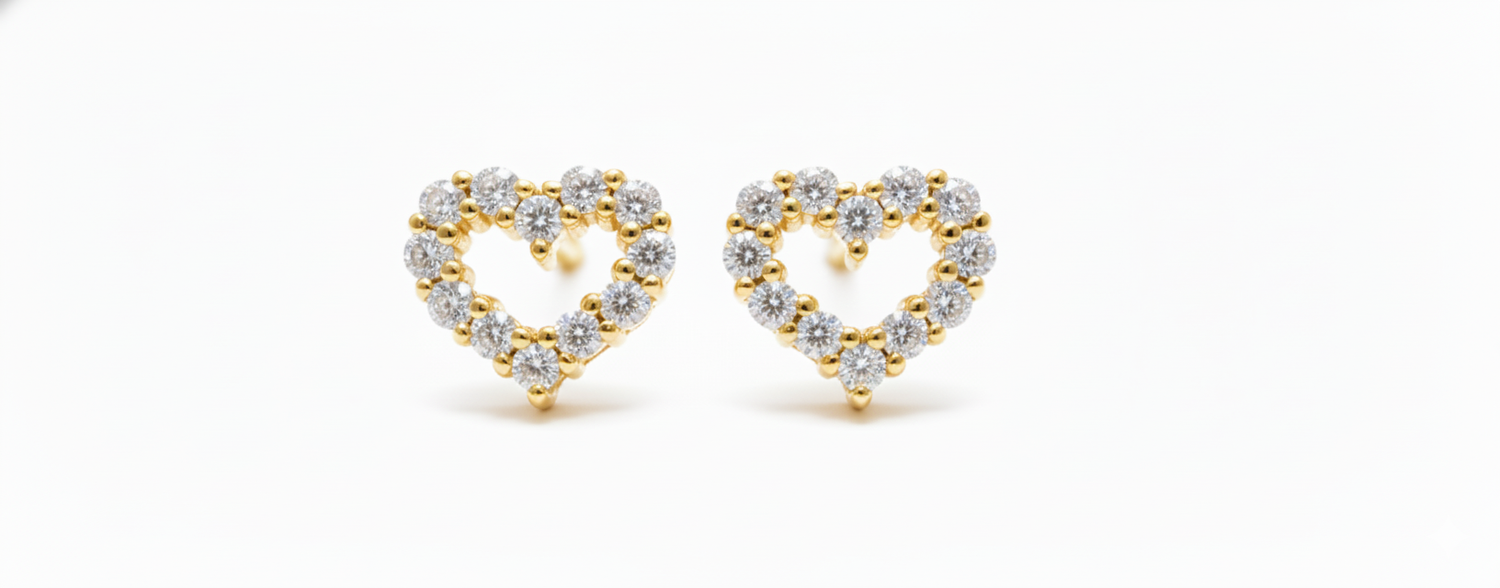 18ct Yellow Gold Diamond Heart Stud Earrings