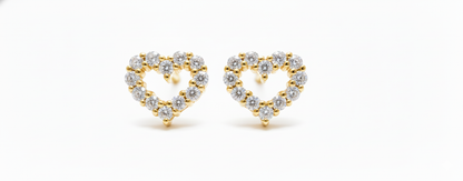 18ct Yellow Gold Diamond Heart Stud Earrings