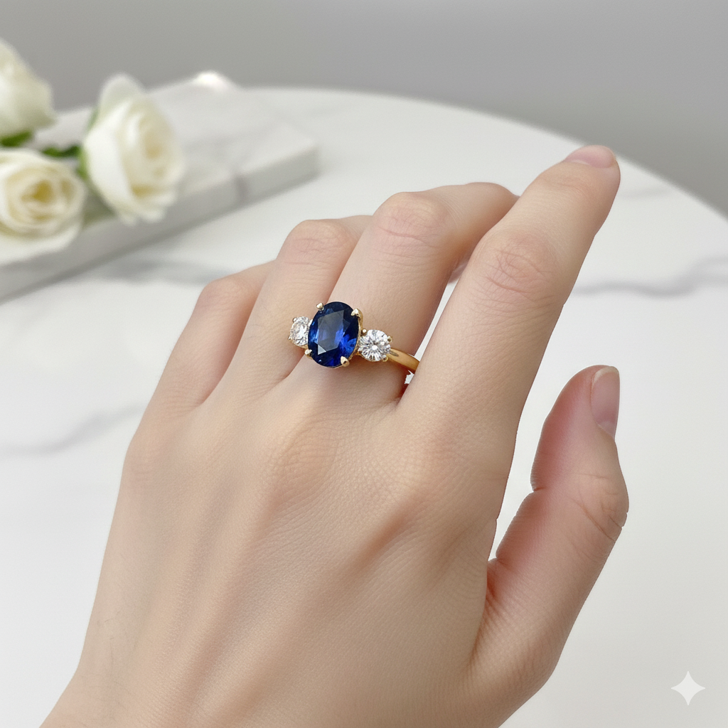 18ct Yellow Gold Sapphire &amp; Diamond Trilogy